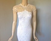 Art Deco Crochet Scalloped Floral LACE Wedding Dress Corset Back Train S