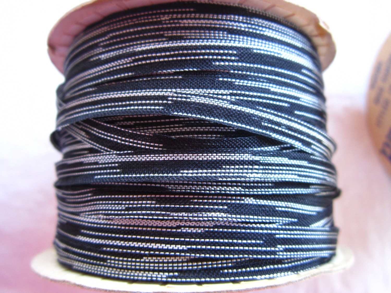 rare vintage ribbon - 10 yards x 5mm - HTF - black and white DEUVILLE, styled in France - silk and rayon blend