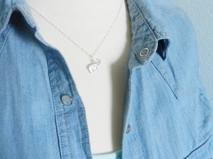 Tiny elephant necklace in sterling silver, lucky little elephant, delicate modern jewelry SALE