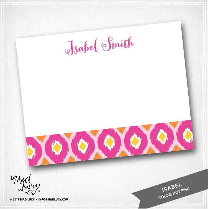 ISABEL - personalized flat notecard set / IKAT / custom  / 10 notecards & 10 envelopes