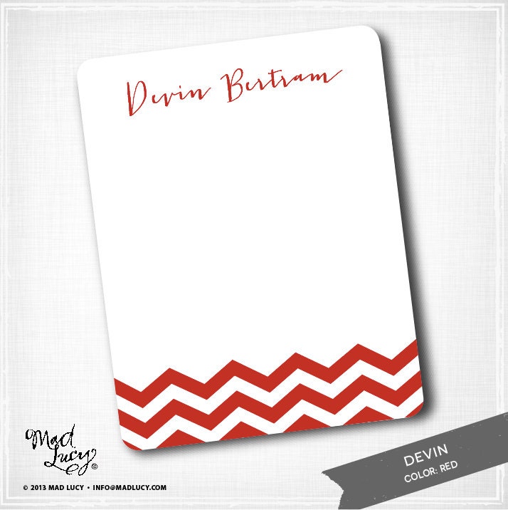 DEVIN - personalized flat chevron notecard set (10 notecards & 10 envelopes)