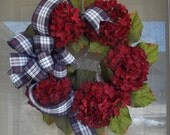Front door wreath,Wreath,Summer/Spring Wreath,Hydrangea Wreath,Mothers Day,Red white and blue