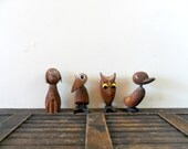 vintage 1960s OMC wooden animals - bird - dog - owl - collection
