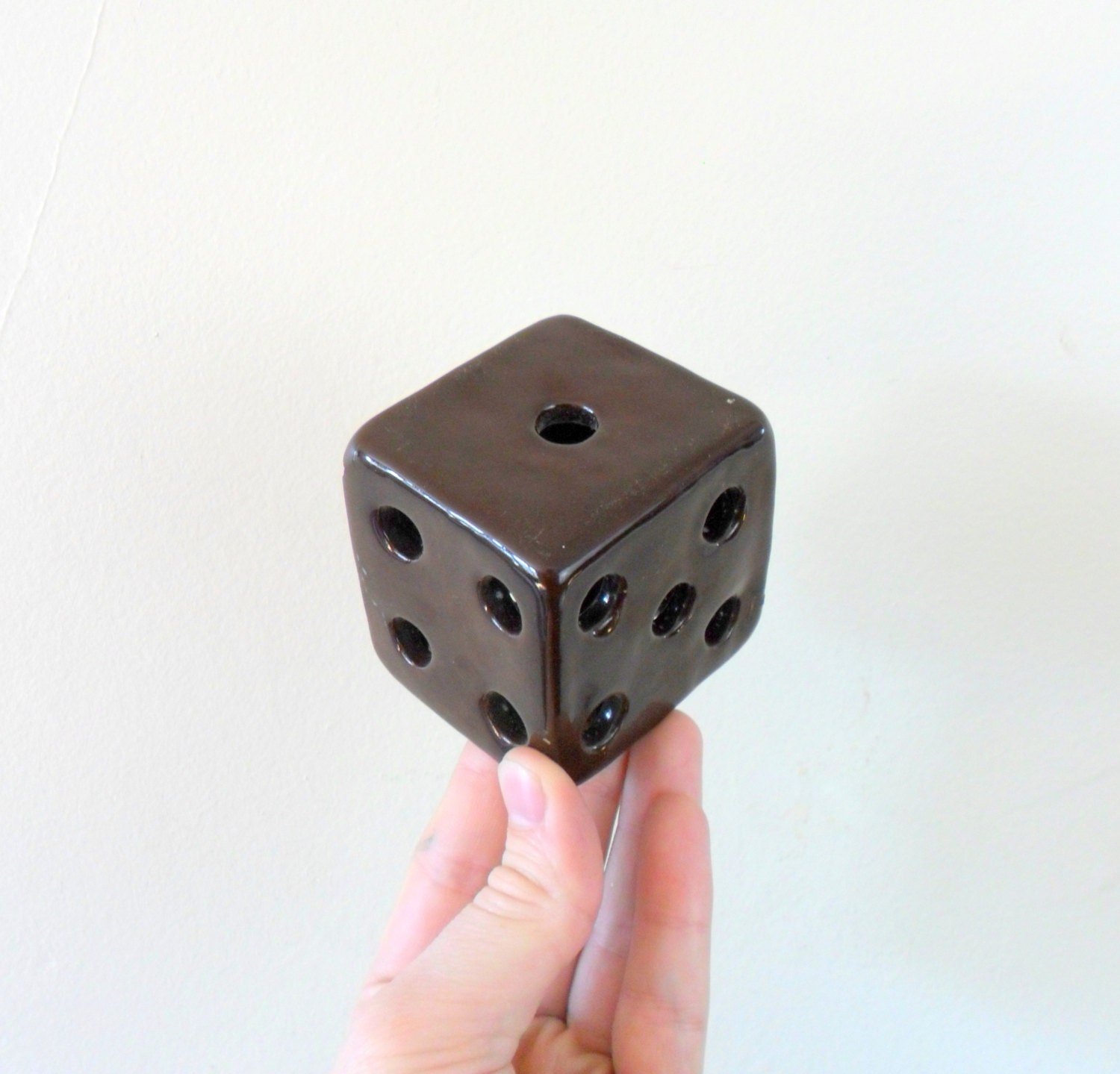 vintage brown ceramic die - dice - desk organizer