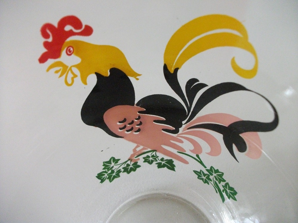 something to CROW ABOUT colorful Vintage Rooster Glass Pitcher