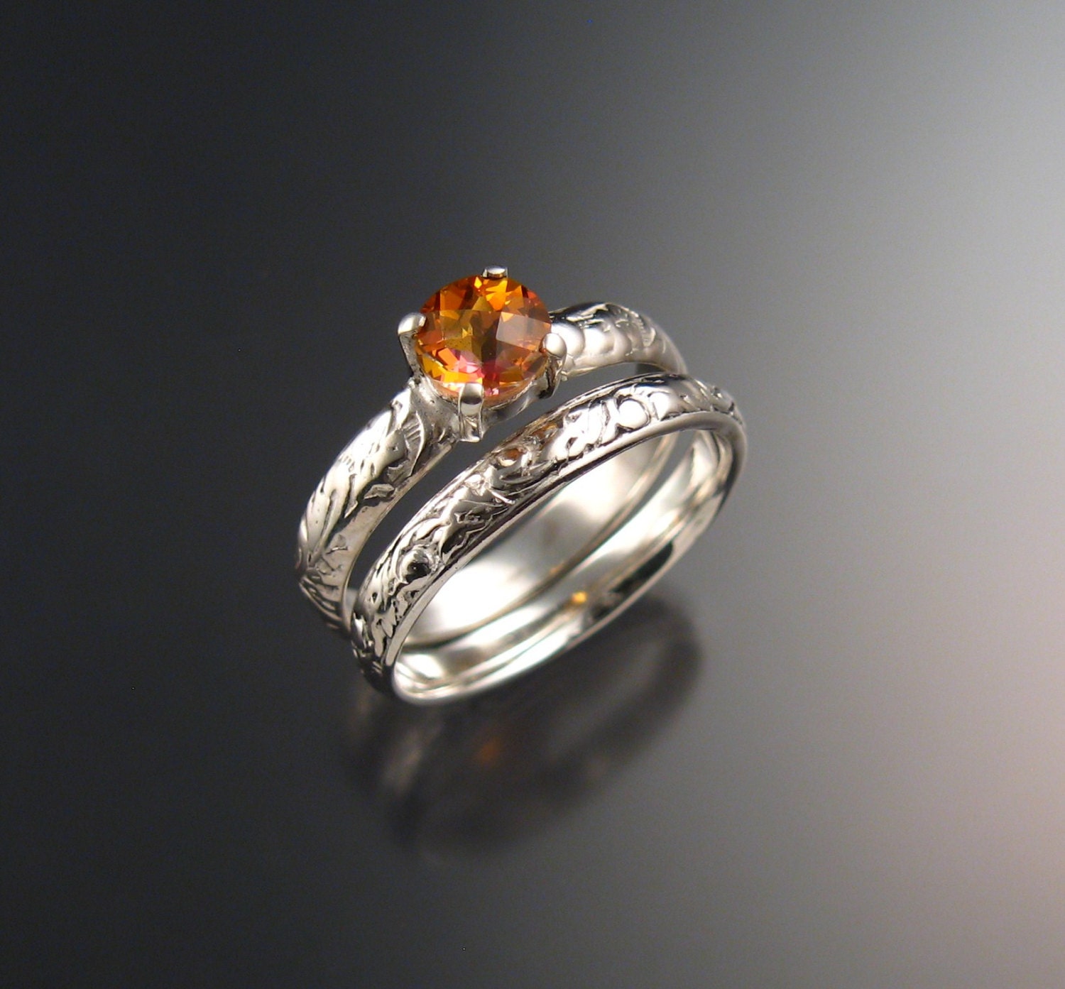 Mystic Imperial Topaz Wedding set 14k White Gold ring made to order in your size