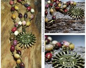 Moukaite Wire Wrapped Beaded Necklace with Sun Face Pendant