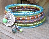 Bohemian Memory Wire Beaded Bracelet