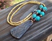 Horn Carved Pendant Tribal Boho Necklace