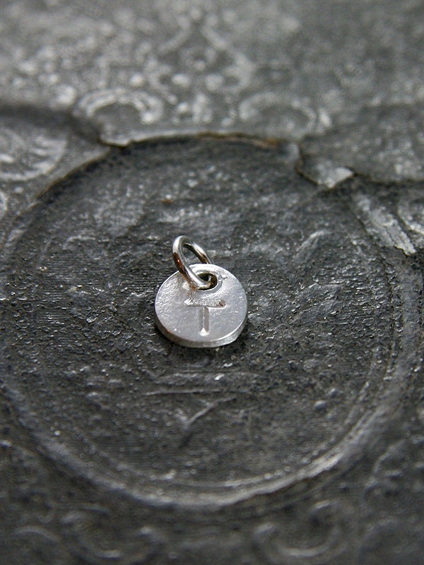 Artisan Pure Silver Initial Pendant, Custom Hand Stamped Round Circle Charm - Add a Dangle