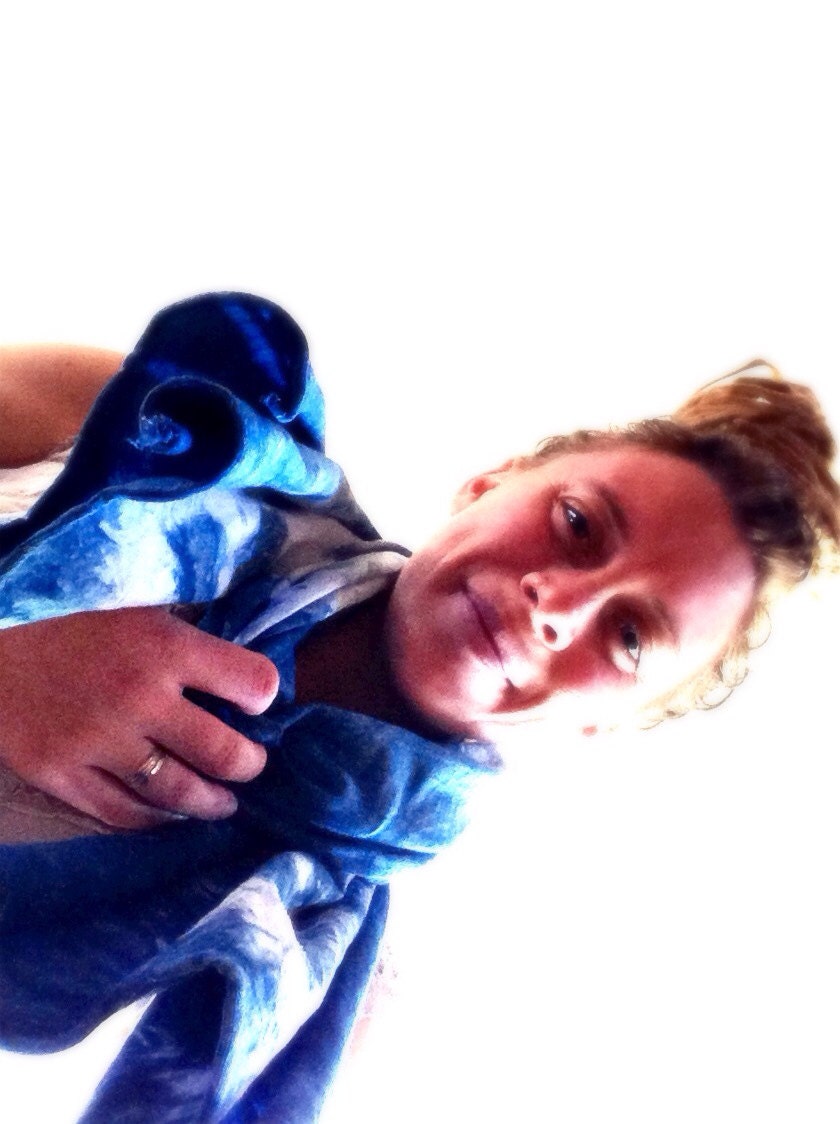 Indigo summer scarf- Naturally hand dyed with Indigo- light, cotton jersey, natural, raw edges