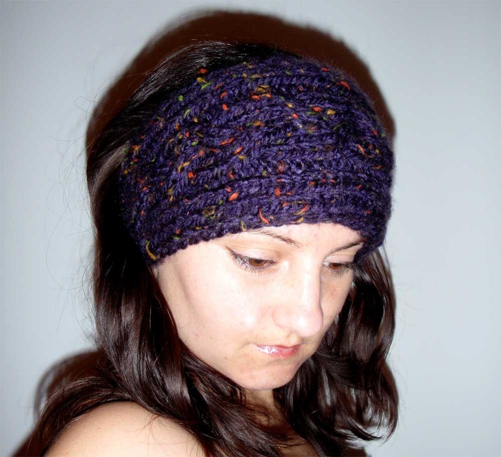 Earwarmer headband ear warmer crochet knit head band violet head wrap gift woman teen adult