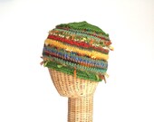 Cloche Hat Knitted Womans Green Wool Cap
