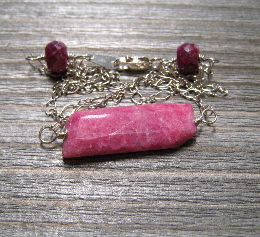 Ruby Nugget Necklace,  Natural Raspberry Ruby Gemstone,  Handmade In Sterling Silver,  July Birthstone