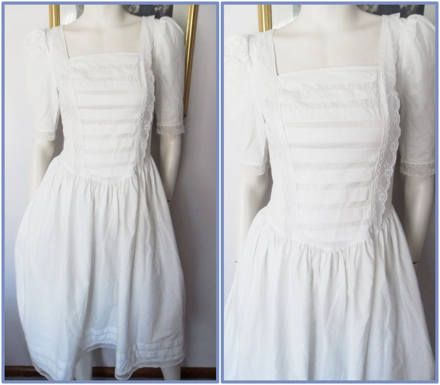 Vtg.80s does 30s Gunne Sax White Cotton Lace Lawn Dress.S.Bust 34.Waist 27.