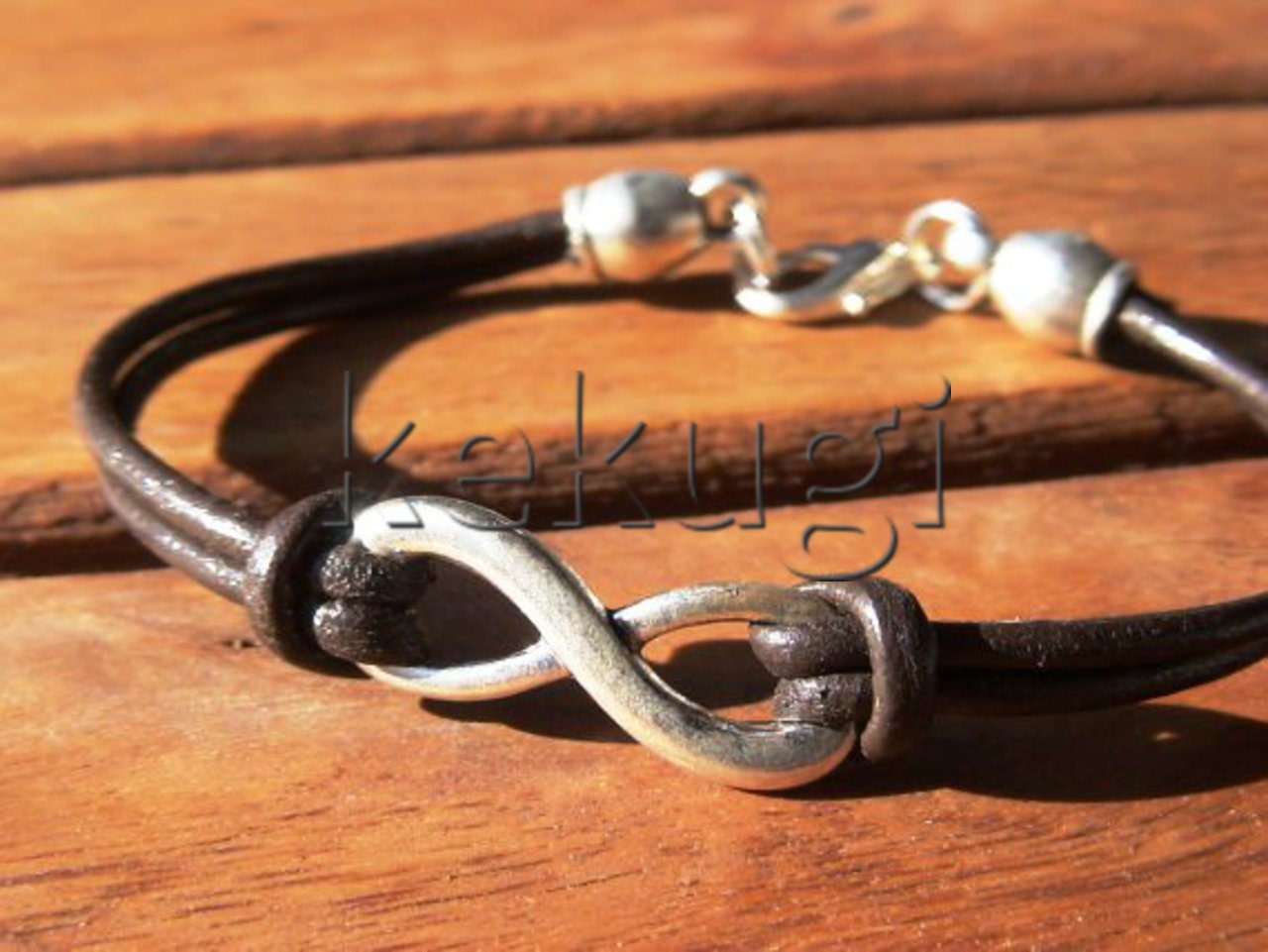 unisex brown women mens leather bracelet with silver infinity link
