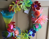 Upcycled Flower Wreath, made from recycled plastic bottles