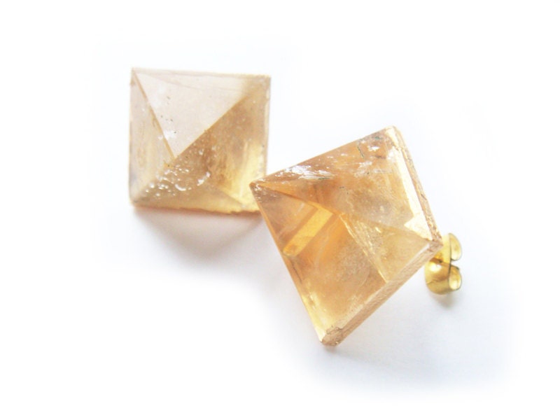 24K Gold Dipped Crystal Pyramid Earrings