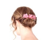Bridal pink leather flower combs - set of 3, Wedding accessory, Floral hair accessory, Bridesmaid Gift
