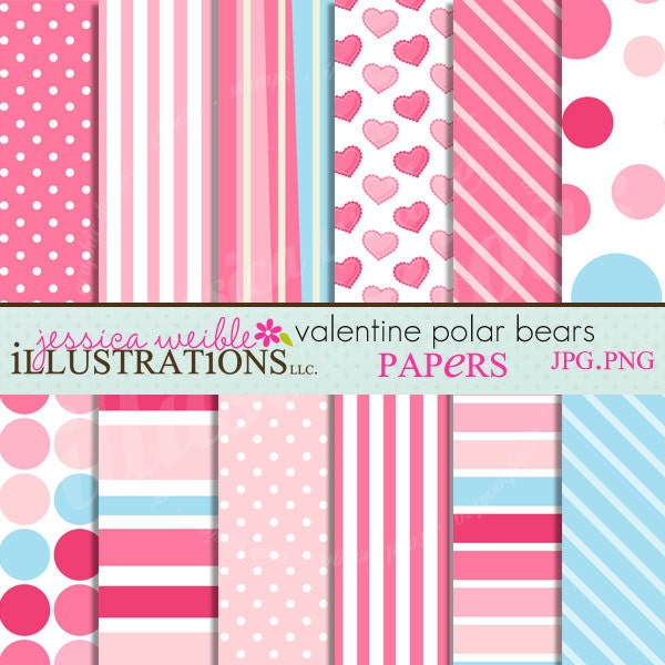 Valentine Polar Bears Cute Digital Papers Backgrounds for Invitations, Card Design, Scrapbooking, and Web Design Il_570xn