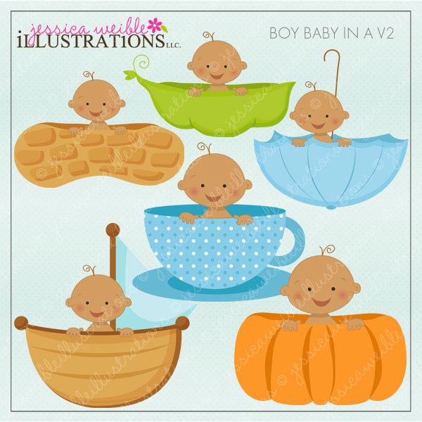 Boy Baby in A V2 - Dark Skin - Cute Digital Clipart for Card Design, Scrapbooking, and Web Design, Peapod Baby, Pumpkin Baby Il_570xn