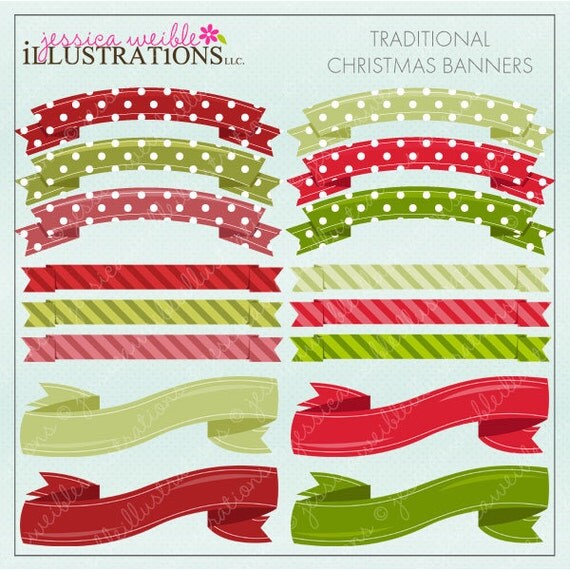 Traditional Christmas Banners Digital Clipart for Card Design, Scrapbooking, and Web Design, Christmas Clipart, Banners Il_570xn