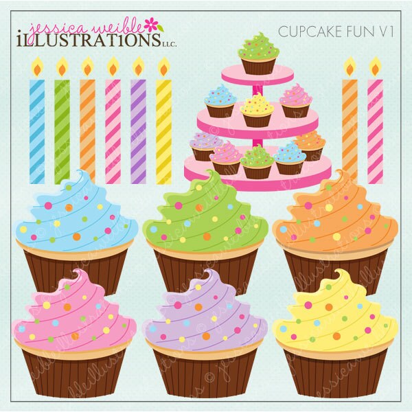 Cupcake Fun V1 Cute Digital Clipart for Card Design, Scrapbooking, and Web Design, Cupcake Clipart Il_570xn