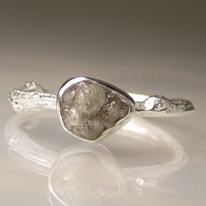 Raw Diamond Twig Ring in Recycled Sterling Silver , Engagement Ring