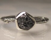 Rough Black Diamond Twig Ring in Sterling Silver, Engagement Ring