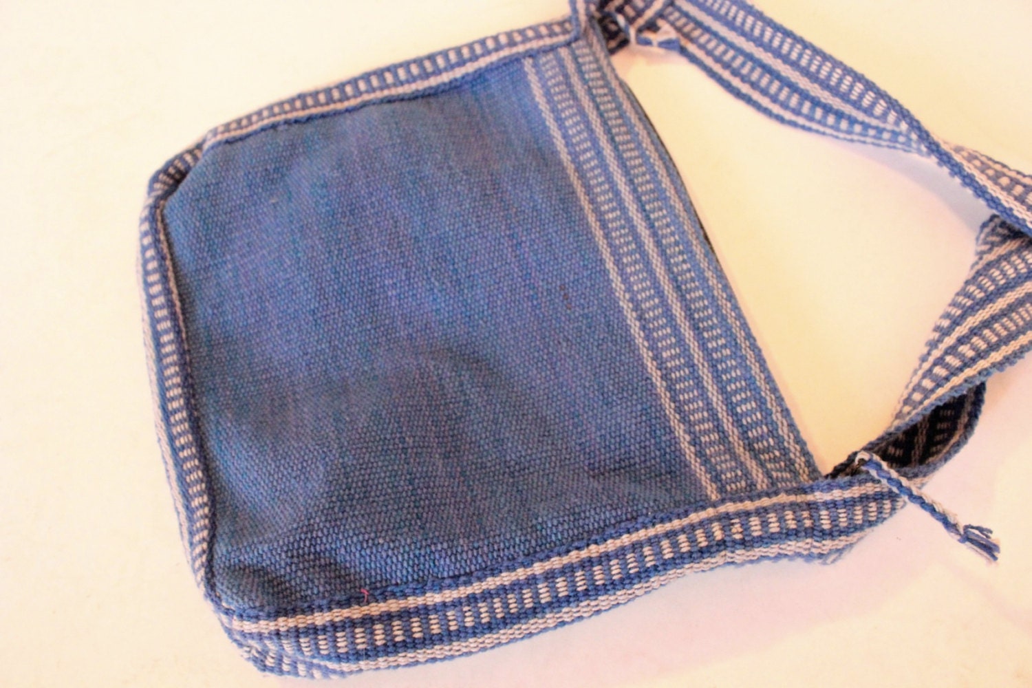 ECUIDOR 80s Blue and White Square Thick Strap Striped Market Bag