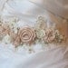 Blush Bridal Sash, Blush and Ivory Wedding Belt, Rhinestone and Pearl Flower Sash with Lace - CAMEO