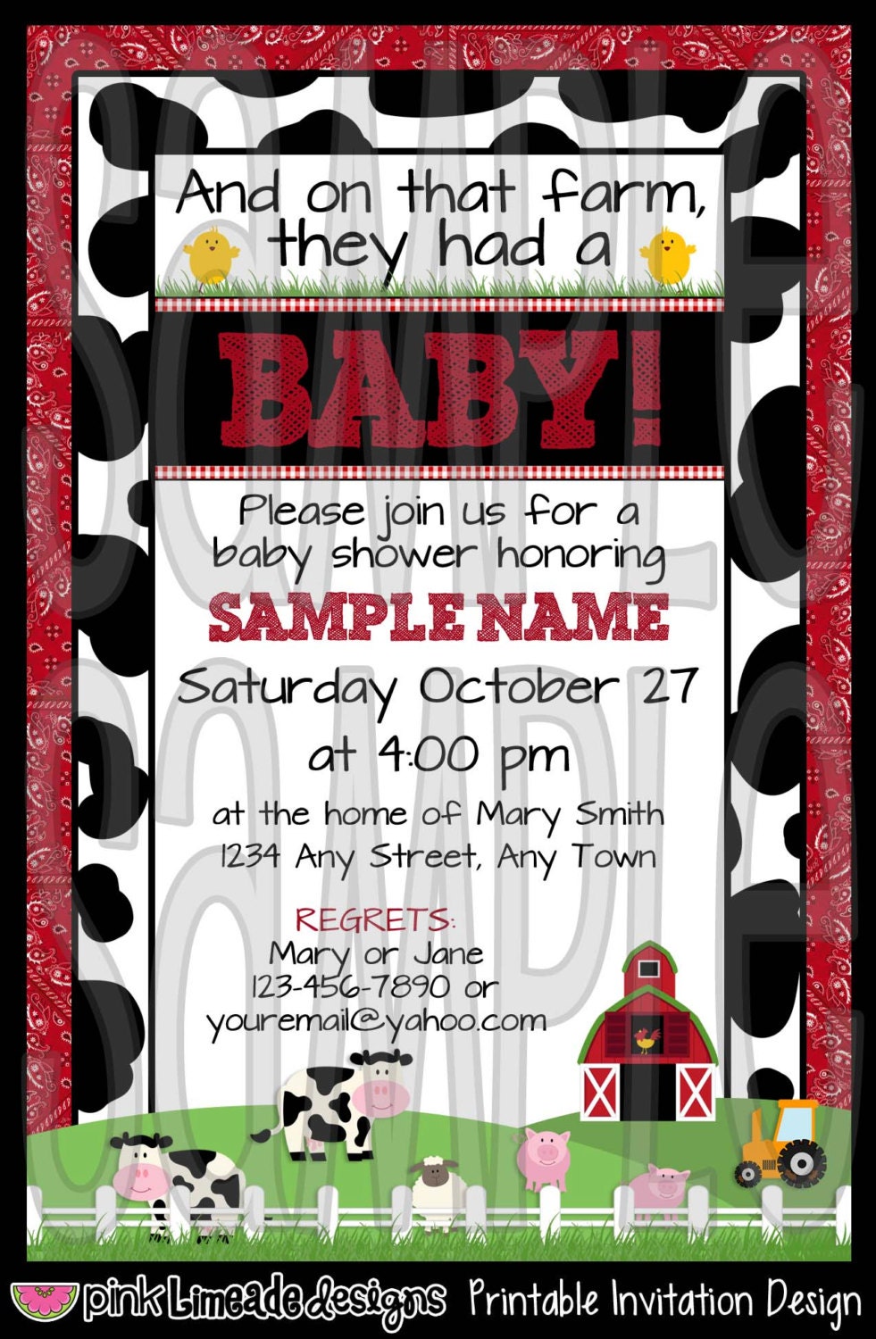 Farm / Barnyard Baby Shower Invitation - Digital Invitation Design - You Print - 4x6 photo size