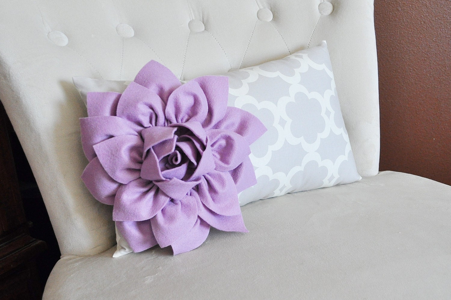 Lilac Dahlia on Gray Tarika Print Lumbar Pillow 9 x 16