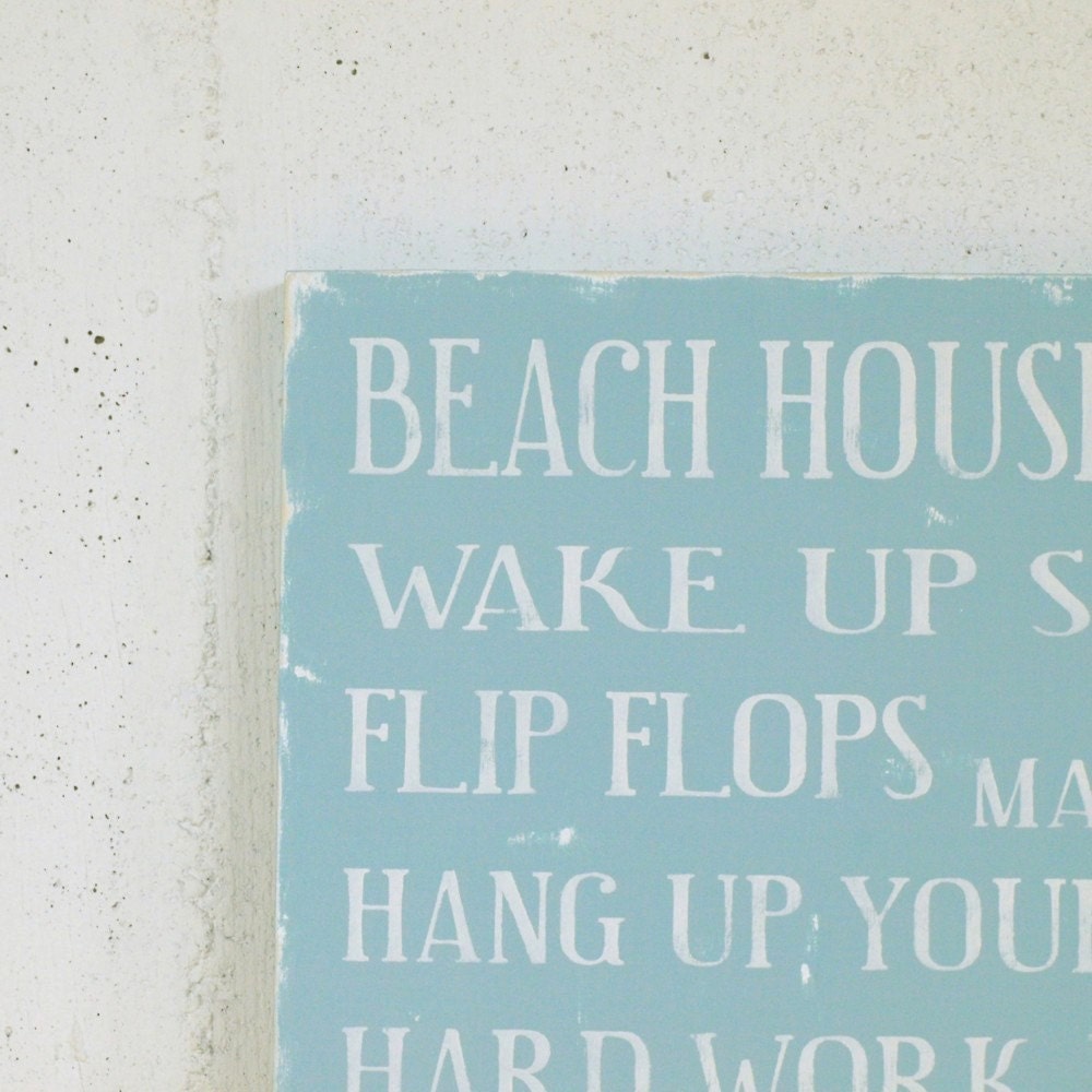 Beach House Rules, Lake House Rules or Cottage Rules Wood Sign. Choose Your First Line and Color. Flip Flops Are Mandatory