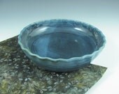 9 Inch Pie Plate in Variegated Blue Smaller Ceramic Porcelain, Handmade by Licia Lucas-Pfadt