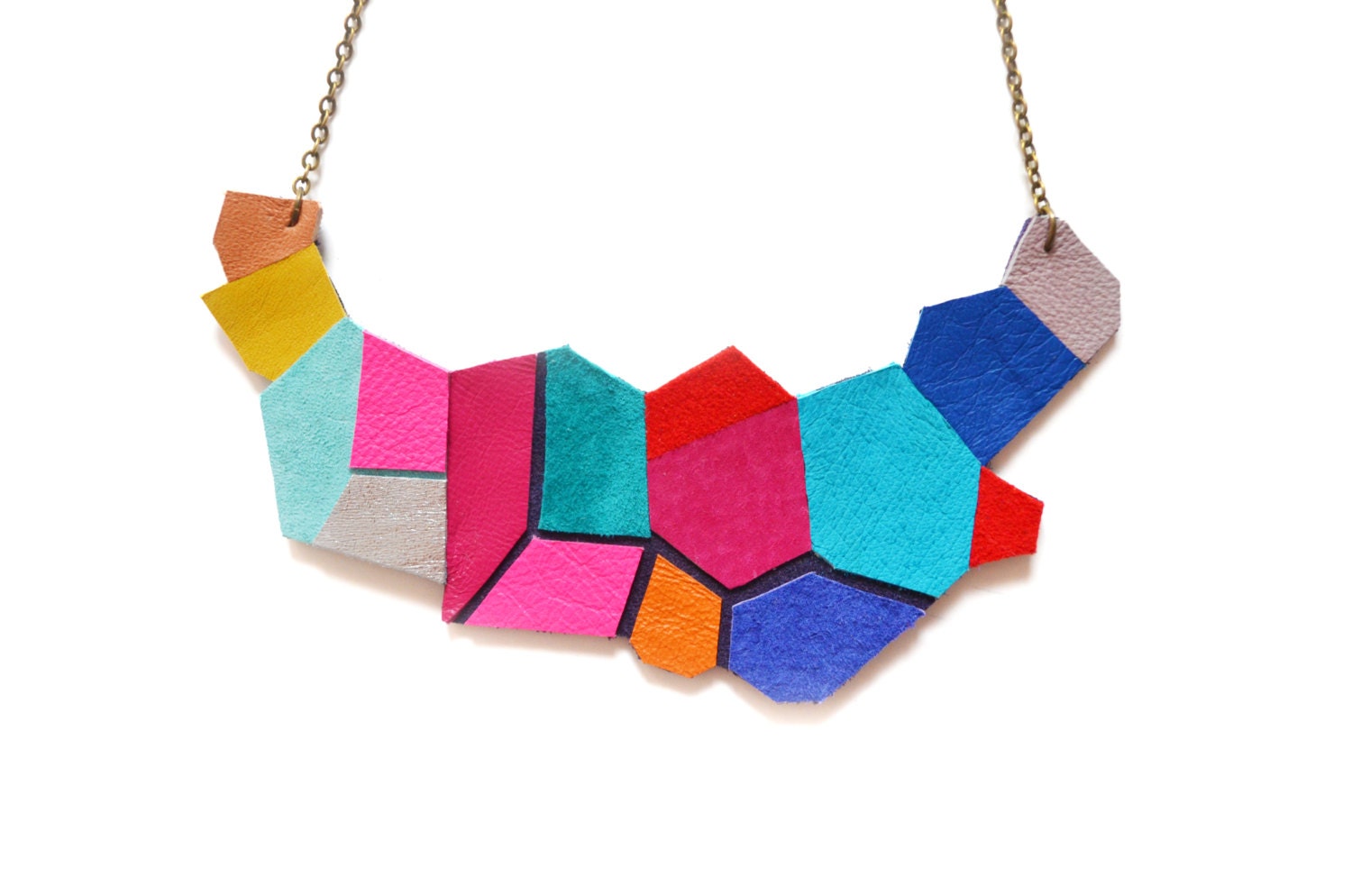 Neon Statement Necklace Geometric Polygon Faceted Statement Jewelry, Neon Bib Necklace