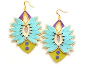 Geometric Leather Earrings Pastel Suede Rhinestone Gems Boho Tribal Jewelry