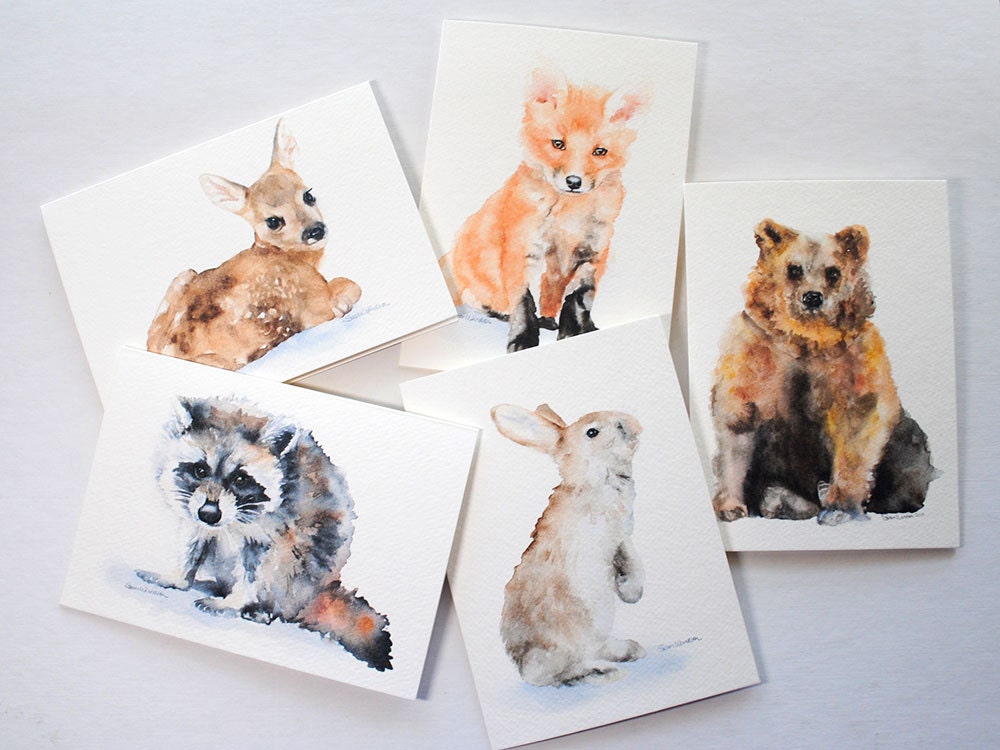 Woodland Animal Watercolor Card Set Greeting Cards 5x7