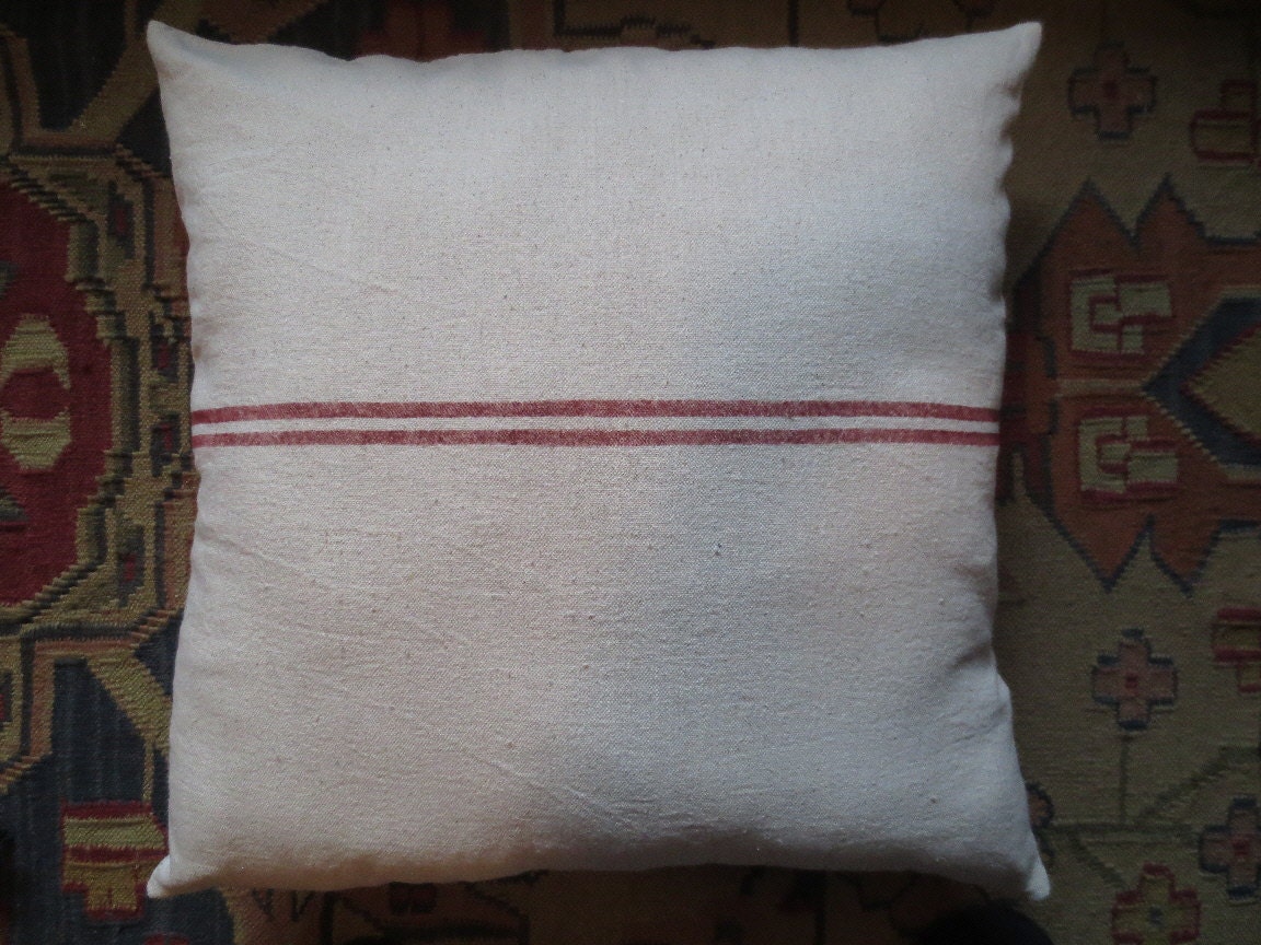 Large Red French Stripe Pillow
