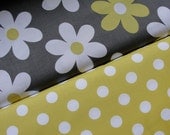 Michael Miller Fabric Duo, Full Yard Set, Lil Plane Jane in Gray and Quarter Dot in Sunny, 2 Yards Total