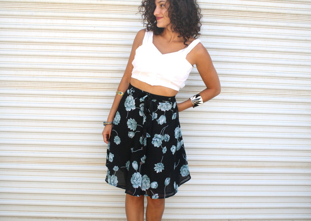 1990s sheer floral skirt // high waisted skirt