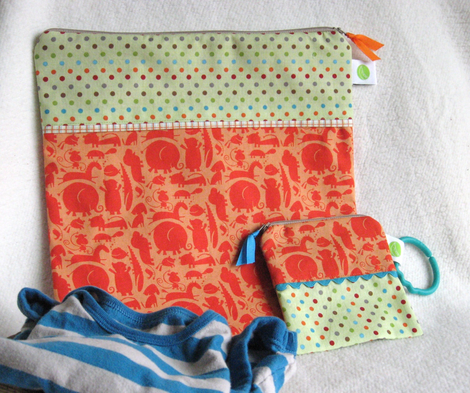 Baby Shower Gift Set, Wet Bag Set, Diaper Bag Set  - 12" Wet Bag & 5" Pacifier Pouch - Zippered, Reusable, Washable, Eco-Friendly
