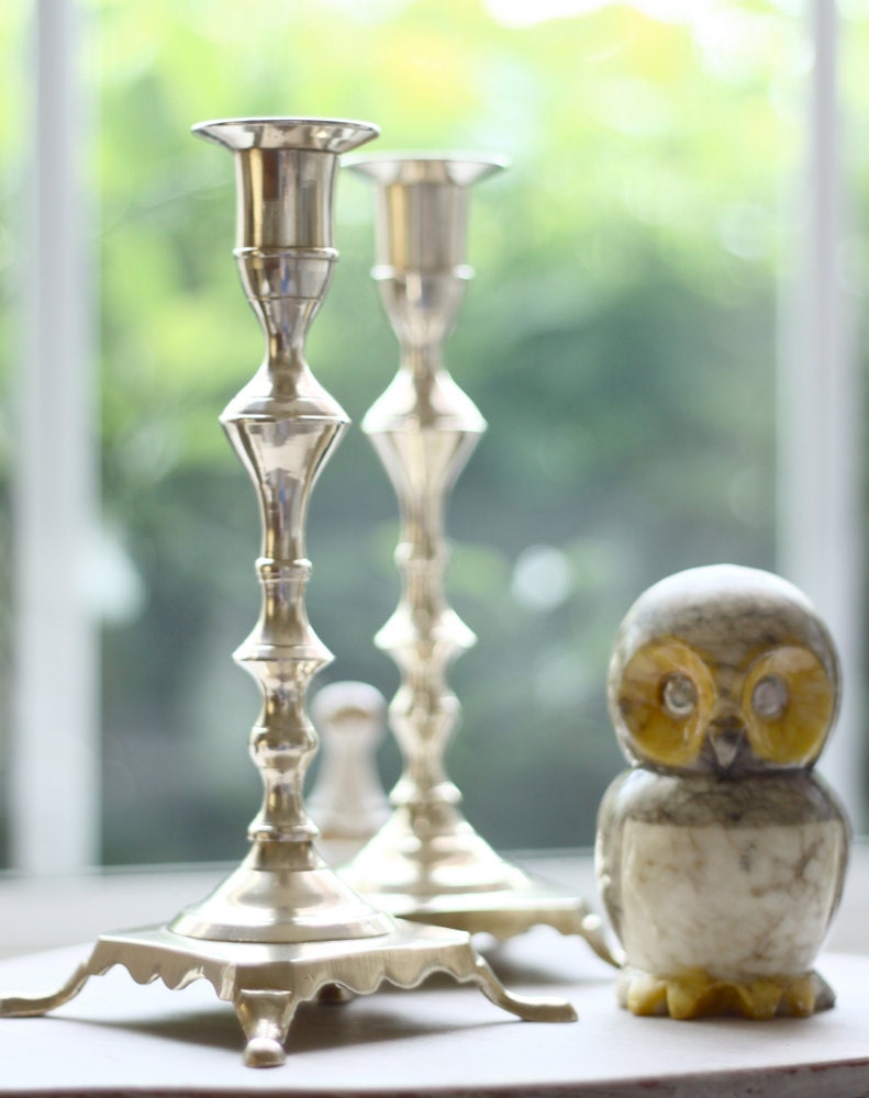 vintage pair brass candle holders