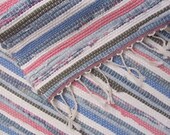 Denim & Pink Rag Rug, Handwoven Recycled Cotton, Traditional, Vintage Style, Shabby Chic, Country Cottage, Cozy Cabin, Farmhouse Home Decor