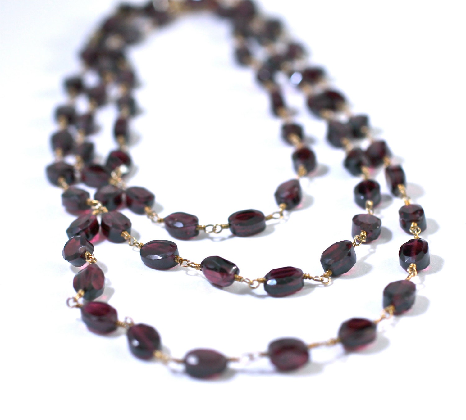 Extra Long Garnet Wire Wrap Necklace January Birthstone Necklace Amy FIne Design