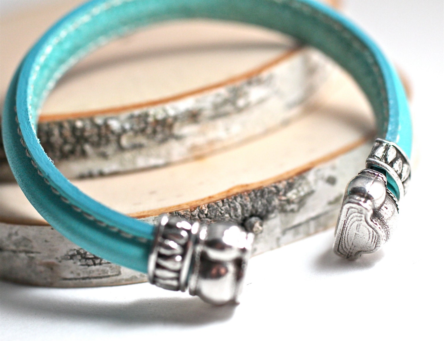 Bright Jade Open Leather Bangle Bracelet Gift For Her Amy Fine Design
