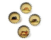 Bottle Cap Magnets Set of 4 Approx. One Inch Les Lapins