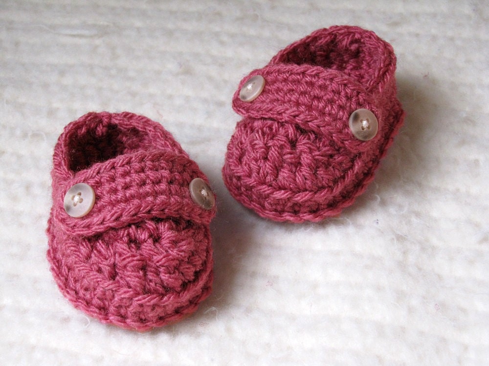 Crochet Baby Loafer Booties - 0 to 3 Months - Raspberry Sherbet
