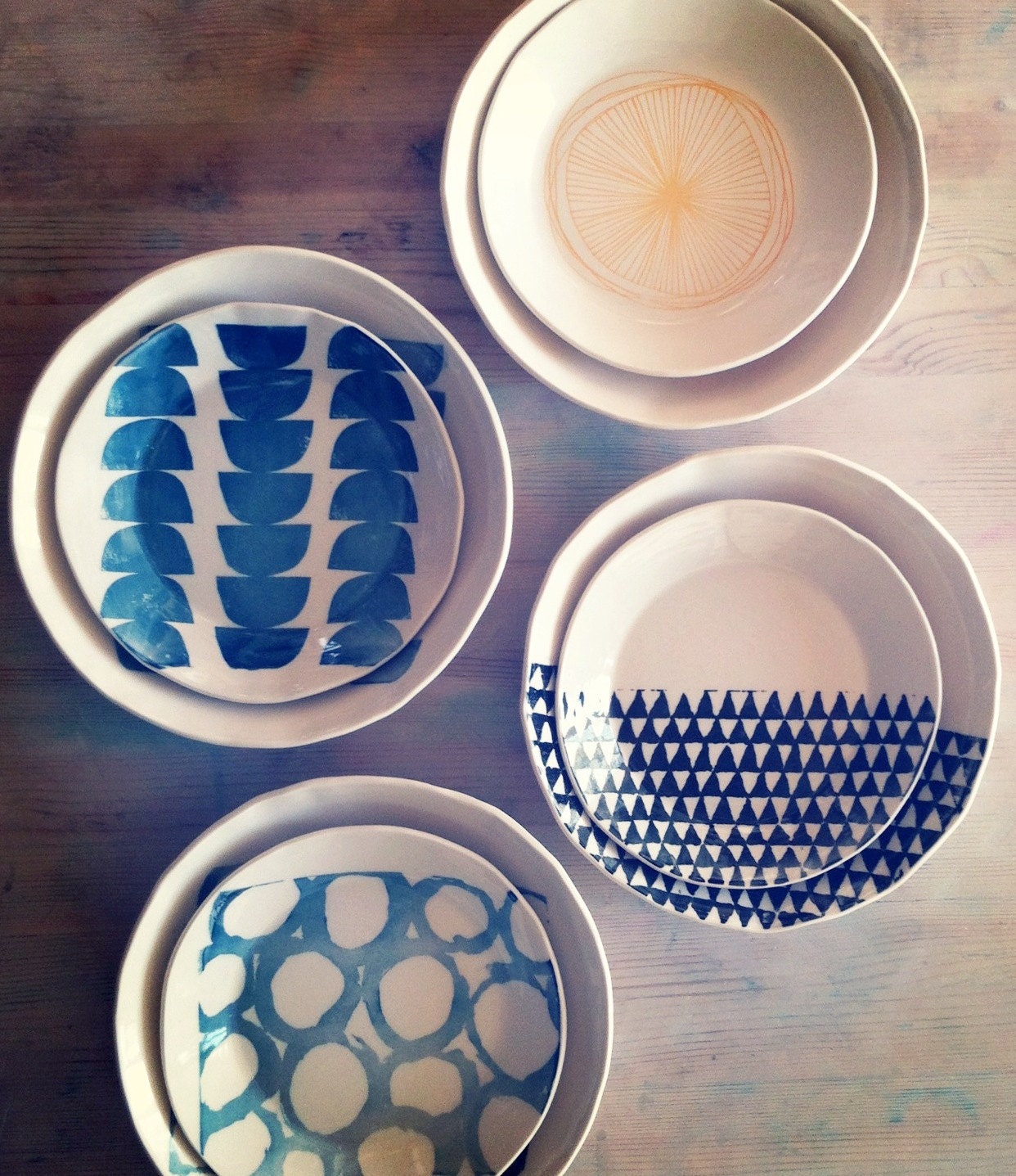 porcelain medium and large dish set screenprinted design.   MADE TO ORDER