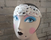 ART DECO Flapper Headpiece  Silver Bead and Crystal Headband